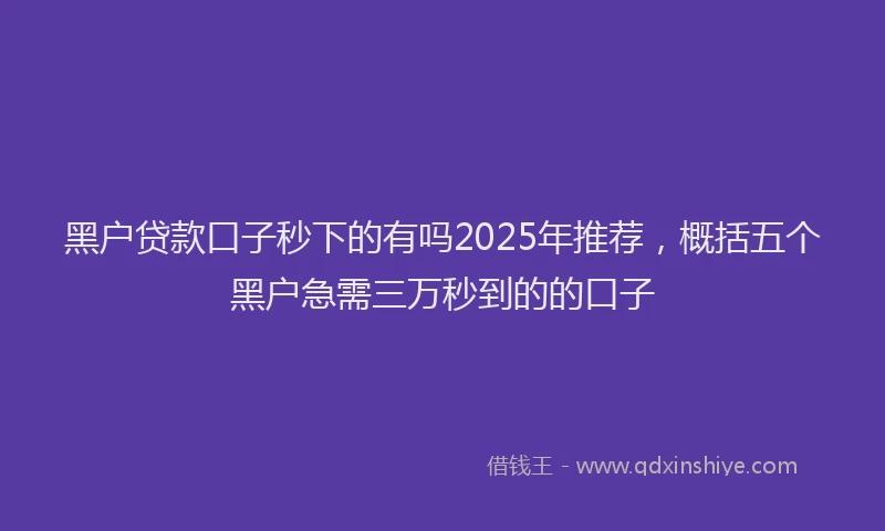 黑户贷款口子秒下的有吗2025年推荐，概括五个黑户急需三万秒到的的口子