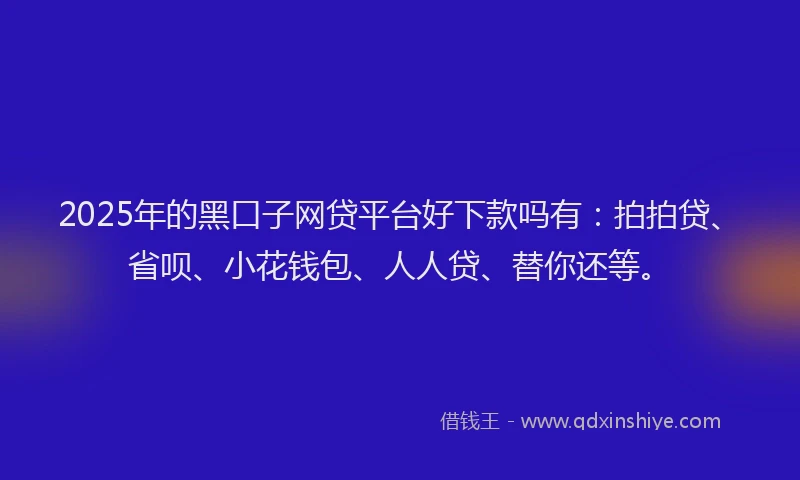 2025年的黑口子网贷平台好下款吗有：拍拍贷、省呗、小花钱包、人人贷、替你还等。
