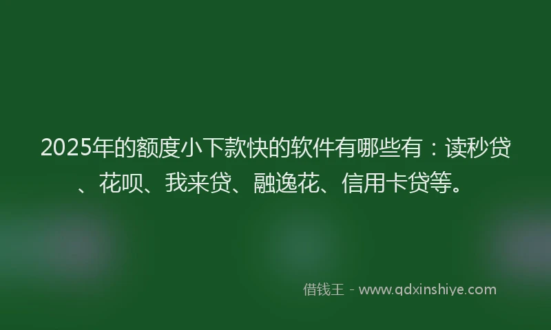 2025年的额度小下款快的软件有哪些有：读秒贷、花呗、我来贷、融逸花、信用卡贷等。