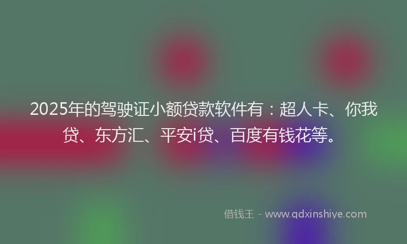 2025年的驾驶证小额贷款软件有：超人卡、你我贷、东方汇、平安i贷、百度有钱花等。