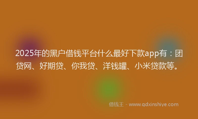 2025年的黑户借钱平台什么最好下款app有：团贷网、好期贷、你我贷、洋钱罐、小米贷款等。