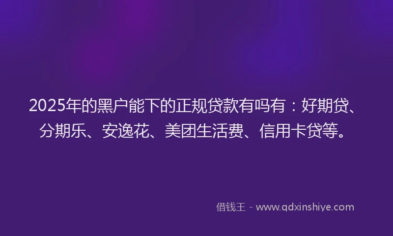2025年的黑户能下的正规贷款有吗有：好期贷、分期乐、安逸花、美团生活费、信用卡贷等。