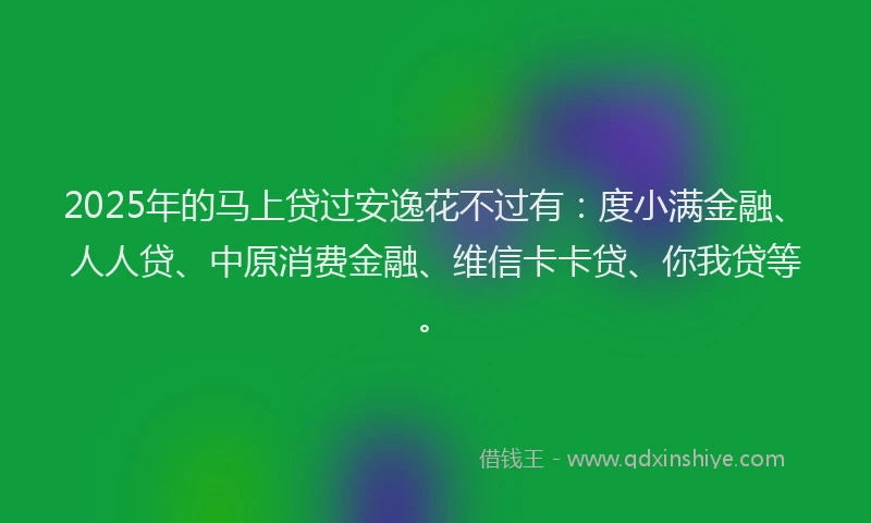 2025年的马上贷过安逸花不过有：度小满金融、人人贷、中原消费金融、维信卡卡贷、你我贷等。