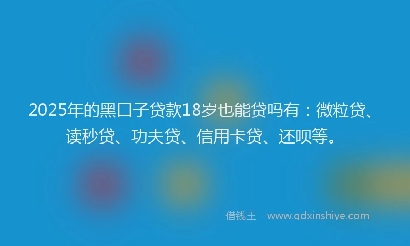 2025年的黑口子贷款18岁也能贷吗有：微粒贷、读秒贷、功夫贷、信用卡贷、还呗等。