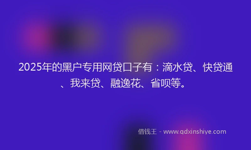2025年的黑户专用网贷口子有：滴水贷、快贷通、我来贷、融逸花、省呗等。