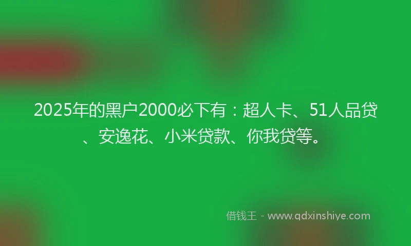 2025年的黑户2000必下有：超人卡、51人品贷、安逸花、小米贷款、你我贷等。