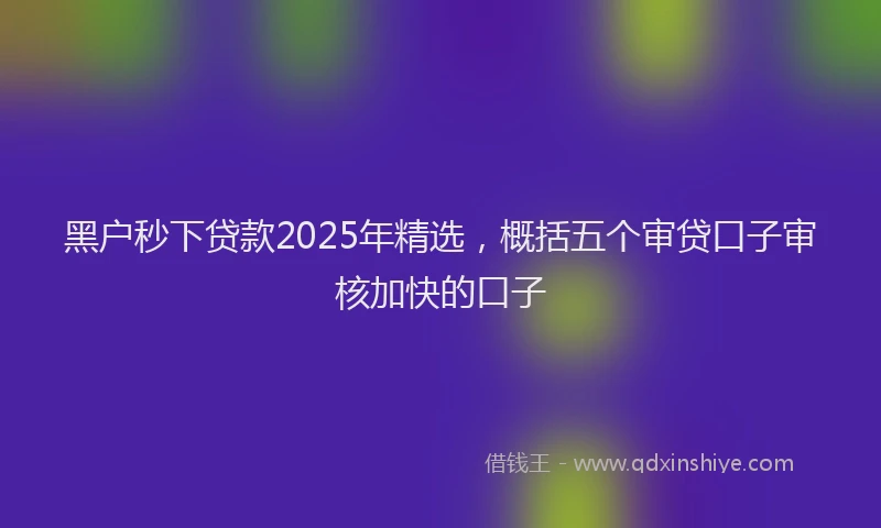黑户秒下贷款2025年精选，概括五个审贷口子审核加快的口子