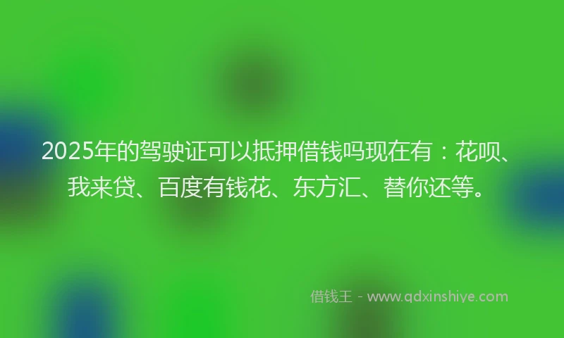 2025年的驾驶证可以抵押借钱吗现在有：花呗、我来贷、百度有钱花、东方汇、替你还等。