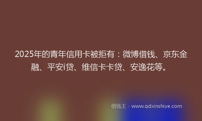 2025年的青年信用卡被拒有：微博借钱、京东金融、平安i贷、维信卡卡贷、安逸花等。