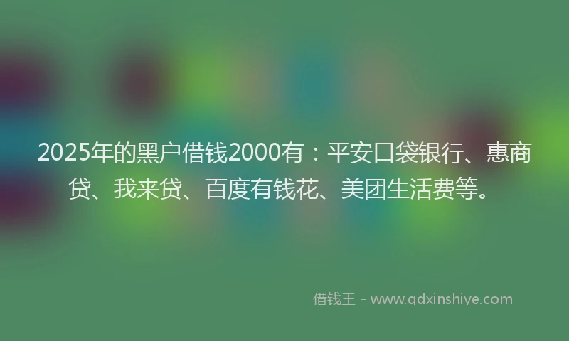 2025年的黑户借钱2000有：平安口袋银行、惠商贷、我来贷、百度有钱花、美团生活费等。