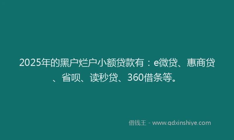 2025年的黑户烂户小额贷款有：e微贷、惠商贷、省呗、读秒贷、360借条等。