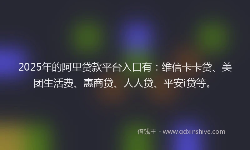 2025年的阿里贷款平台入口有：维信卡卡贷、美团生活费、惠商贷、人人贷、平安i贷等。