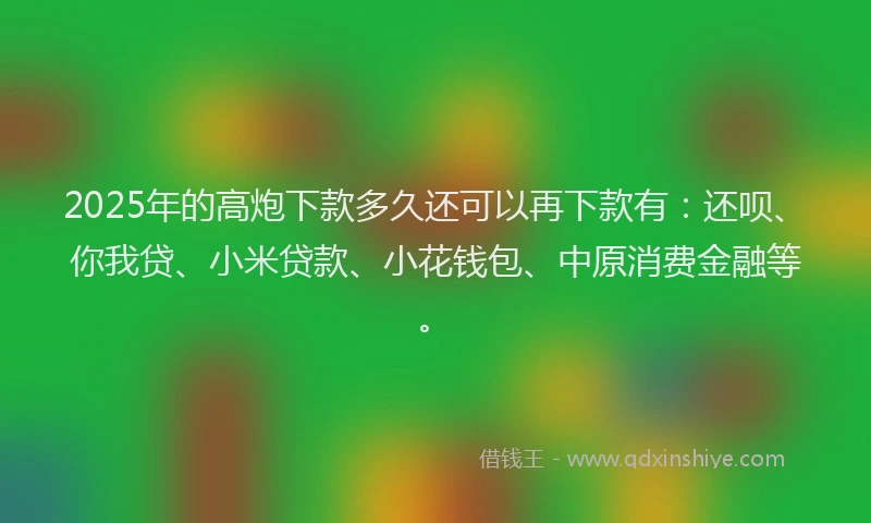 2025年的高炮下款多久还可以再下款有：还呗、你我贷、小米贷款、小花钱包、中原消费金融等。