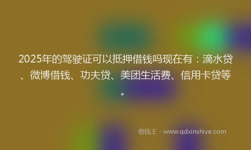 2025年的驾驶证可以抵押借钱吗现在有：滴水贷、微博借钱、功夫贷、美团生活费、信用卡贷等。