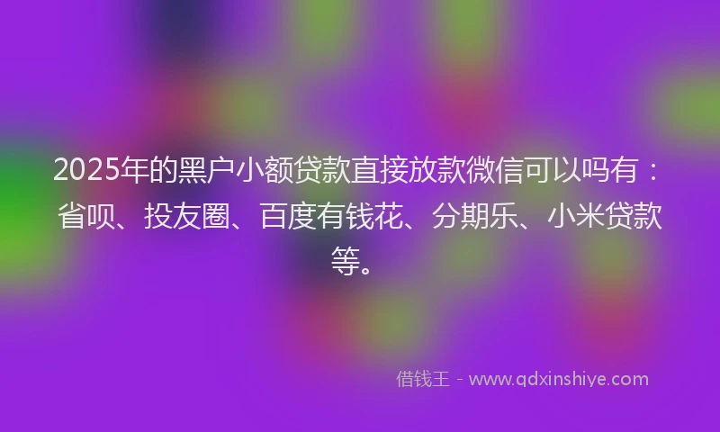 2025年的黑户小额贷款直接放款微信可以吗有：省呗、投友圈、百度有钱花、分期乐、小米贷款等。