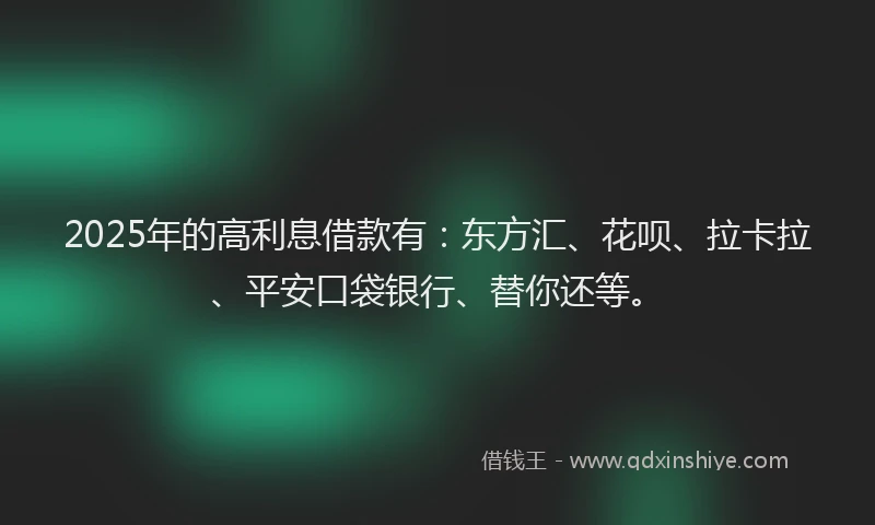 2025年的高利息借款有：东方汇、花呗、拉卡拉、平安口袋银行、替你还等。