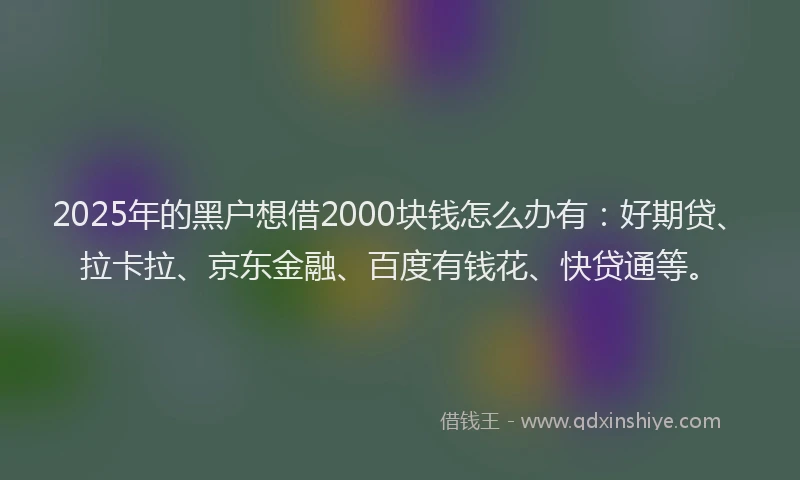 2025年的黑户想借2000块钱怎么办有：好期贷、拉卡拉、京东金融、百度有钱花、快贷通等。