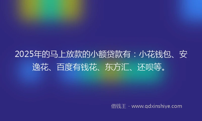 2025年的马上放款的小额贷款有：小花钱包、安逸花、百度有钱花、东方汇、还呗等。