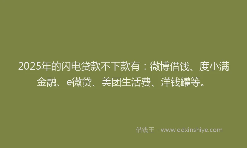 2025年的闪电贷款不下款有：微博借钱、度小满金融、e微贷、美团生活费、洋钱罐等。