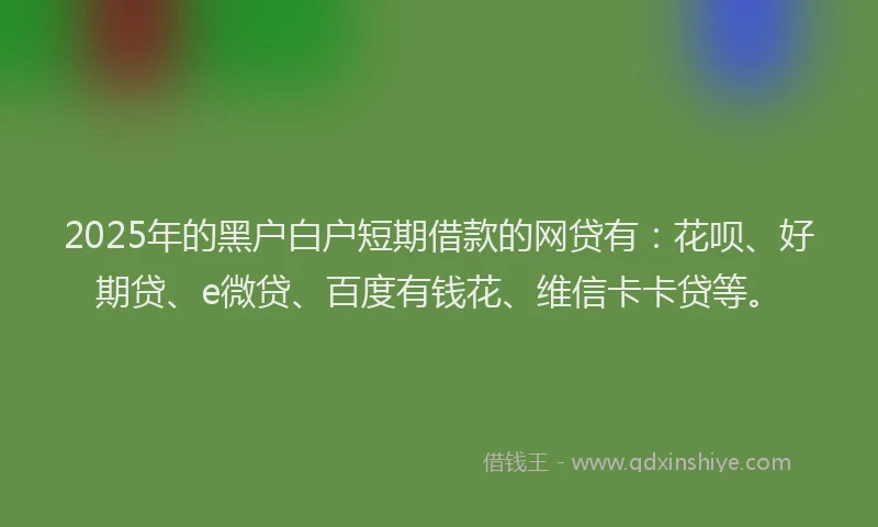 2025年的黑户白户短期借款的网贷有：花呗、好期贷、e微贷、百度有钱花、维信卡卡贷等。