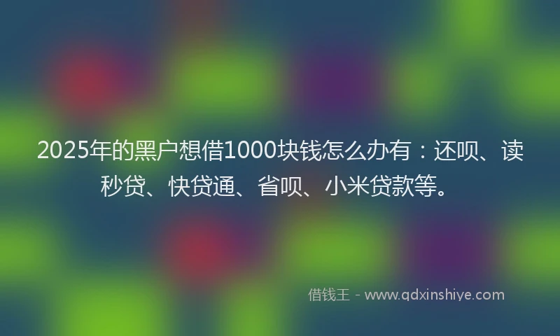 2025年的黑户想借1000块钱怎么办有：还呗、读秒贷、快贷通、省呗、小米贷款等。