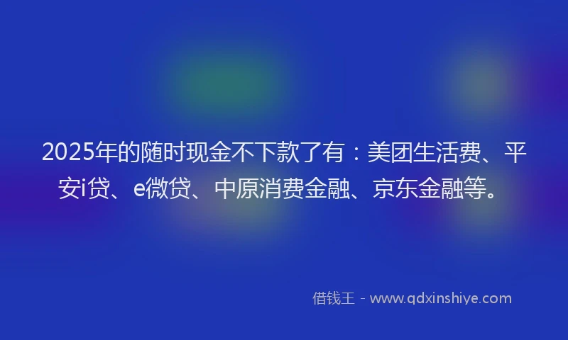 2025年的随时现金不下款了有：美团生活费、平安i贷、e微贷、中原消费金融、京东金融等。