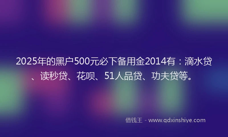 2025年的黑户500元必下备用金2014有：滴水贷、读秒贷、花呗、51人品贷、功夫贷等。