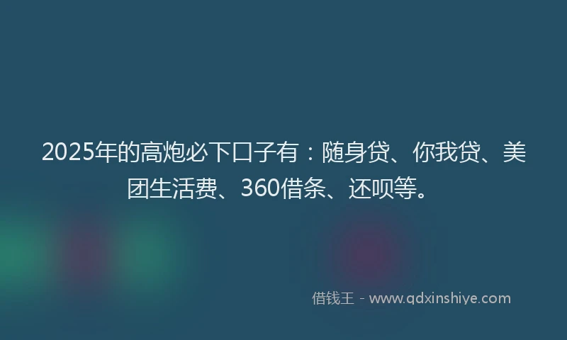 2025年的高炮必下口子有：随身贷、你我贷、美团生活费、360借条、还呗等。
