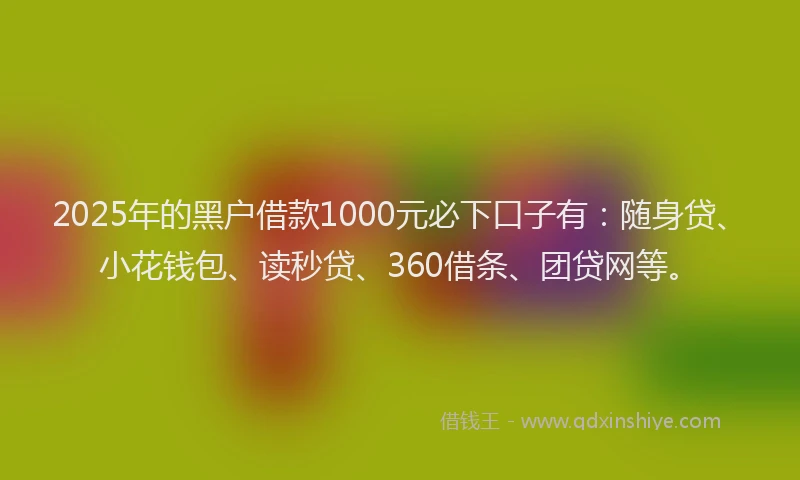 2025年的黑户借款1000元必下口子有：随身贷、小花钱包、读秒贷、360借条、团贷网等。
