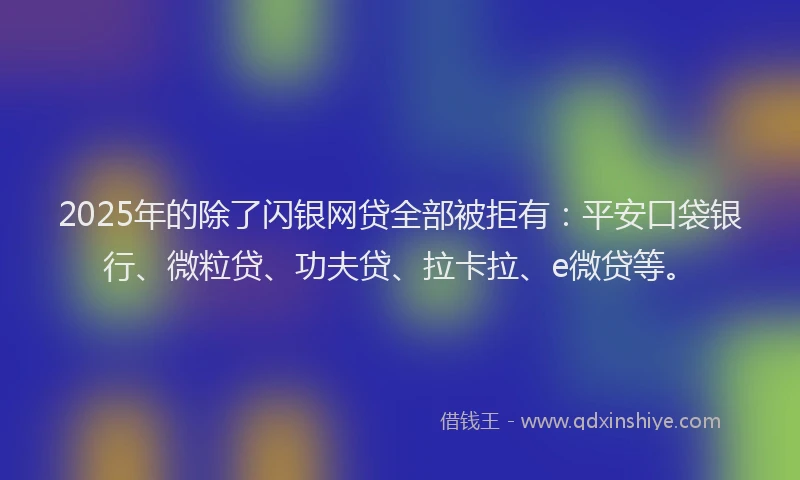 2025年的除了闪银网贷全部被拒有：平安口袋银行、微粒贷、功夫贷、拉卡拉、e微贷等。