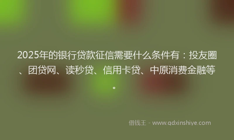 2025年的银行贷款征信需要什么条件有：投友圈、团贷网、读秒贷、信用卡贷、中原消费金融等。