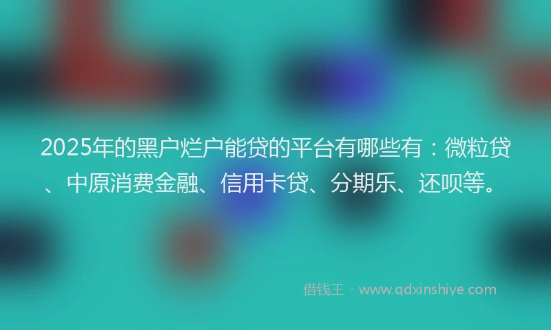 2025年的黑户烂户能贷的平台有哪些有：微粒贷、中原消费金融、信用卡贷、分期乐、还呗等。