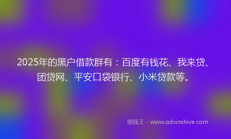 2025年的黑户借款群有：百度有钱花、我来贷、团贷网、平安口袋银行、小米贷款等。