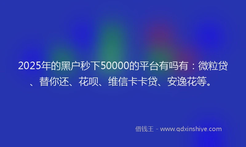2025年的黑户秒下50000的平台有吗有：微粒贷、替你还、花呗、维信卡卡贷、安逸花等。