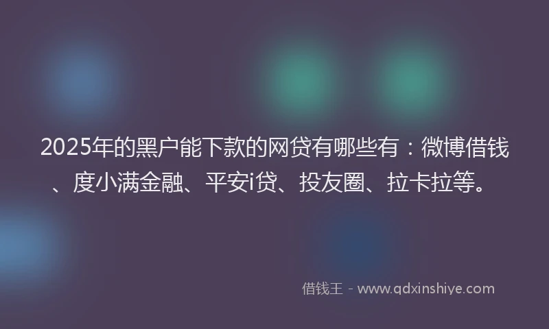 2025年的黑户能下款的网贷有哪些有：微博借钱、度小满金融、平安i贷、投友圈、拉卡拉等。
