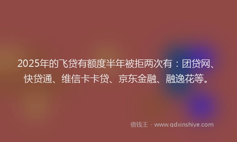 2025年的飞贷有额度半年被拒两次有：团贷网、快贷通、维信卡卡贷、京东金融、融逸花等。