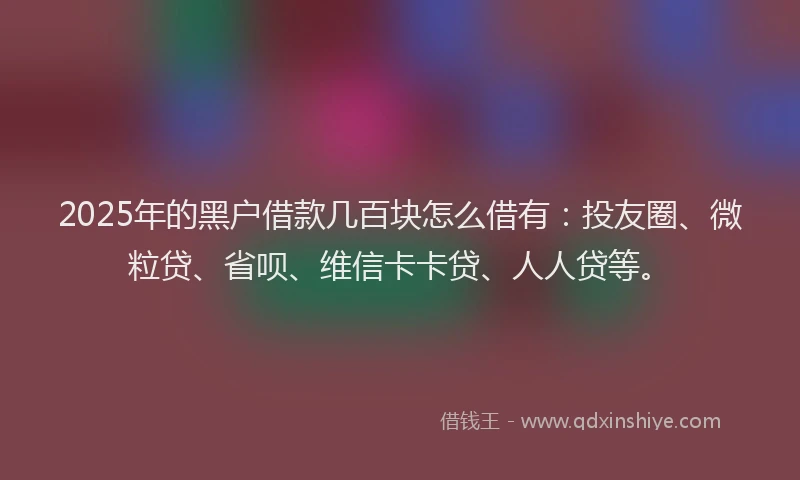 2025年的黑户借款几百块怎么借有：投友圈、微粒贷、省呗、维信卡卡贷、人人贷等。