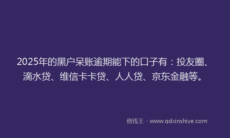 2025年的黑户呆账逾期能下的口子有：投友圈、滴水贷、维信卡卡贷、人人贷、京东金融等。