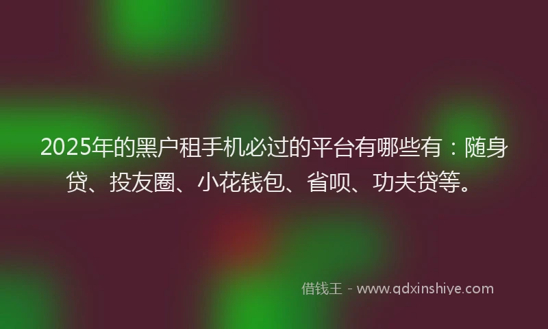 2025年的黑户租手机必过的平台有哪些有：随身贷、投友圈、小花钱包、省呗、功夫贷等。