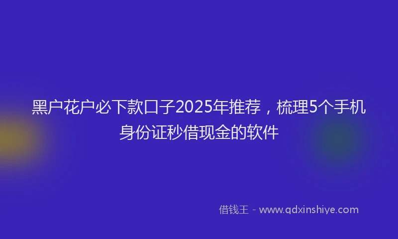 黑户花户必下款口子2025年推荐，梳理5个手机身份证秒借现金的软件