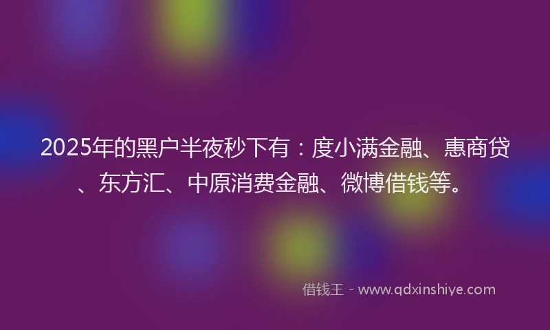 2025年的黑户半夜秒下有：度小满金融、惠商贷、东方汇、中原消费金融、微博借钱等。