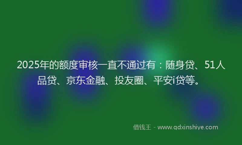 2025年的额度审核一直不通过有：随身贷、51人品贷、京东金融、投友圈、平安i贷等。