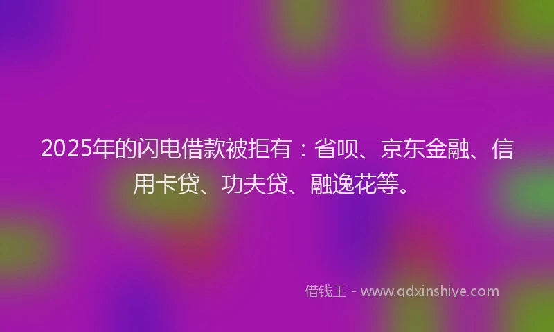 2025年的闪电借款被拒有：省呗、京东金融、信用卡贷、功夫贷、融逸花等。