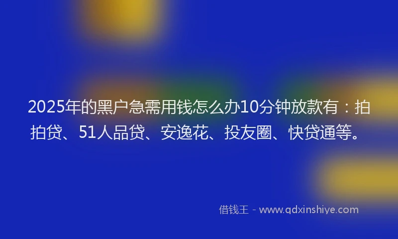 2025年的黑户急需用钱怎么办10分钟放款有：拍拍贷、51人品贷、安逸花、投友圈、快贷通等。