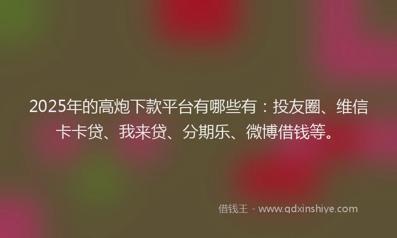 2025年的高炮下款平台有哪些有：投友圈、维信卡卡贷、我来贷、分期乐、微博借钱等。