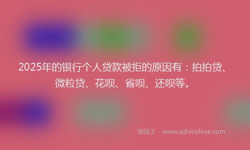 2025年的银行个人贷款被拒的原因有：拍拍贷、微粒贷、花呗、省呗、还呗等。