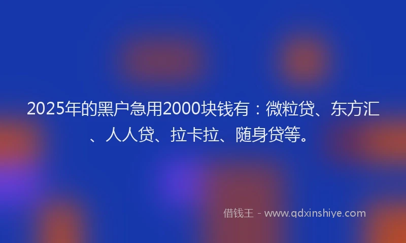 2025年的黑户急用2000块钱有：微粒贷、东方汇、人人贷、拉卡拉、随身贷等。