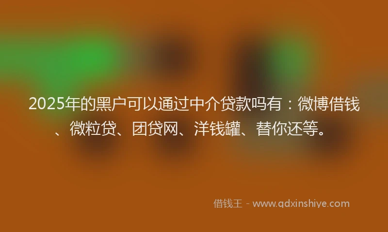 2025年的黑户可以通过中介贷款吗有：微博借钱、微粒贷、团贷网、洋钱罐、替你还等。