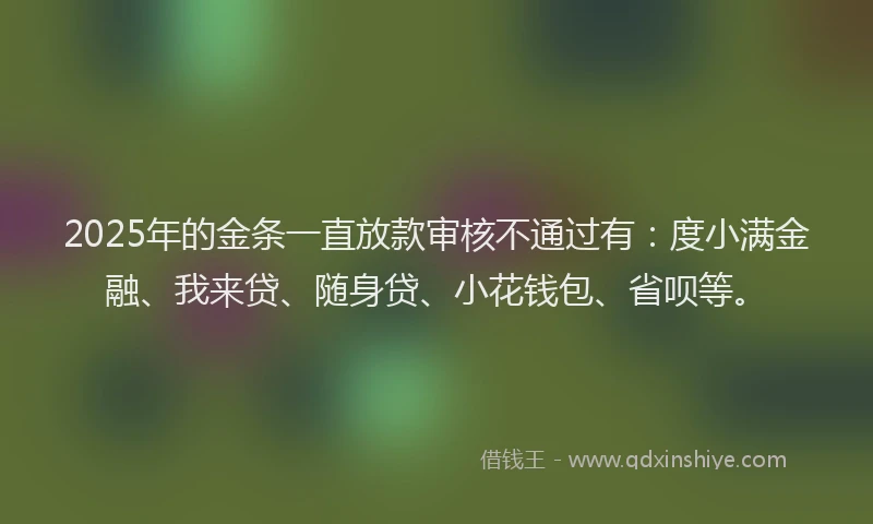 2025年的金条一直放款审核不通过有：度小满金融、我来贷、随身贷、小花钱包、省呗等。