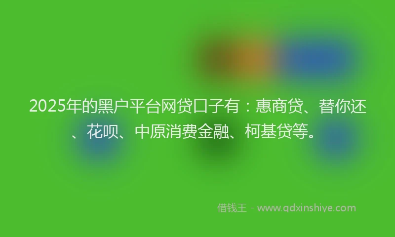 2025年的黑户平台网贷口子有：惠商贷、替你还、花呗、中原消费金融、柯基贷等。